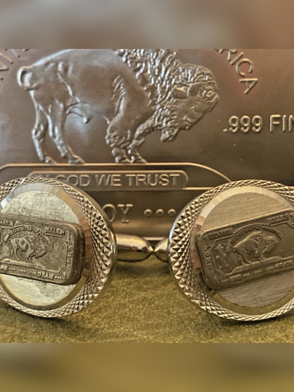 🦬 Handmade Titanium Buffalo Bullion Bar Cufflinks